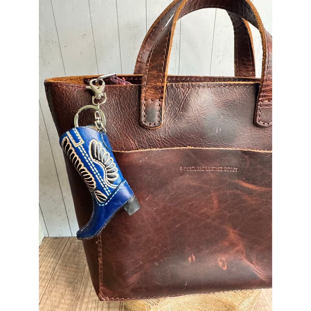 Western Blue Cowboy Boot Genuine Leather Eagle Purse Charm Keychain FAST SHIP